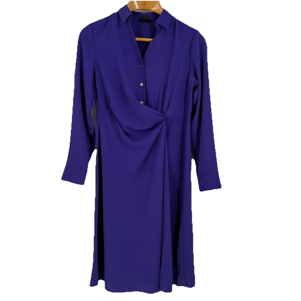 J Jill Wearever Womens Twist Front Shirt Dress Small Purple Casual Comfort